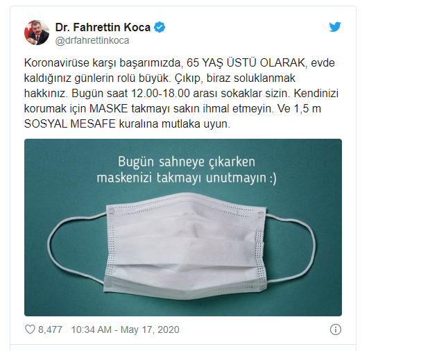 Bakan Koca'dan sokağa çıkacak 65 yaş üstü vatandaşlara uyarı: Sakın ihmal etmeyin